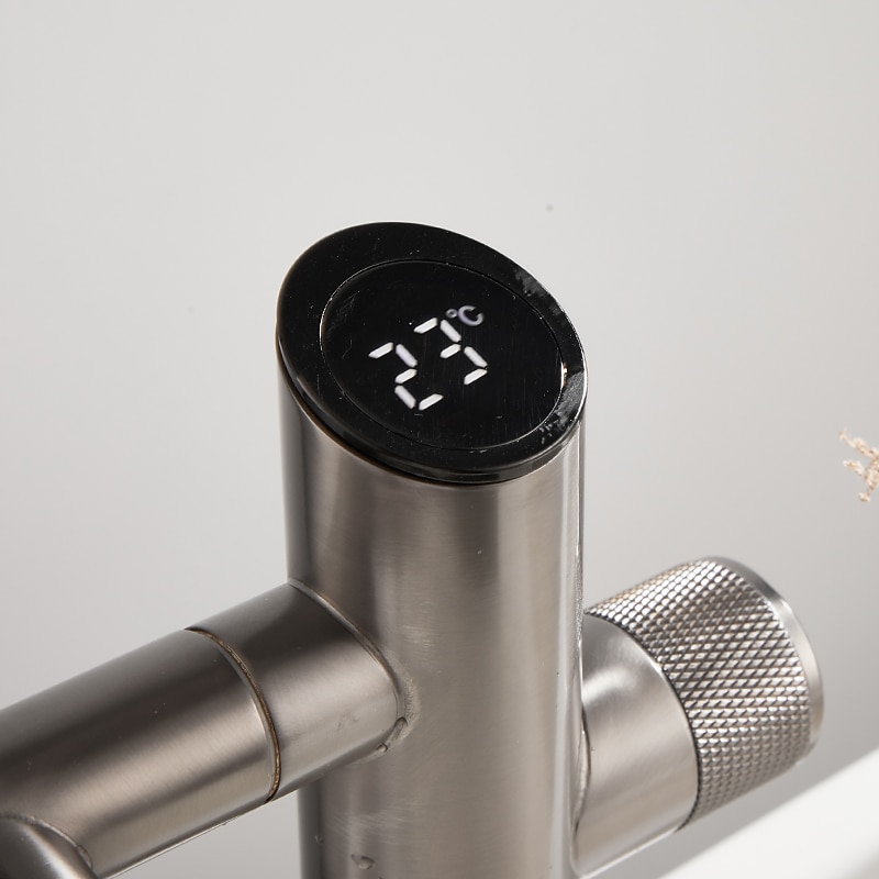 Bathroom Sink Faucet,Digital Display Multifunctional Washbasin Faucet,Brass Single Handle One Hole Rotatable Bath Tap(White/Gun Grey/Black)3