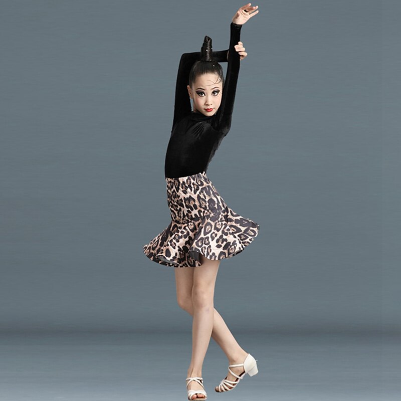 Kids' Dancewear Skirts Pleats Pattern / Print Ruching Girls' Performance Training Long Sleeve Polyester Velvet2