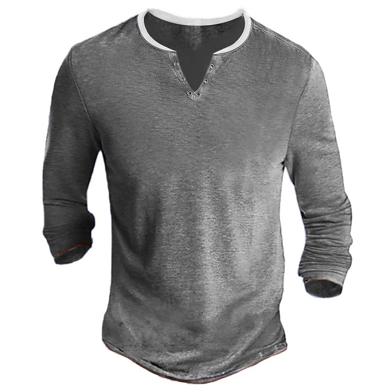 Men's Button T Shirt T Shirt Henley Shirt Long Sleeve Shirt Long Sleeve V Neck Spring &  Fall Plain Designer Basic Casual Street Sports Holiday Yellow Gray Top Tee for Men2