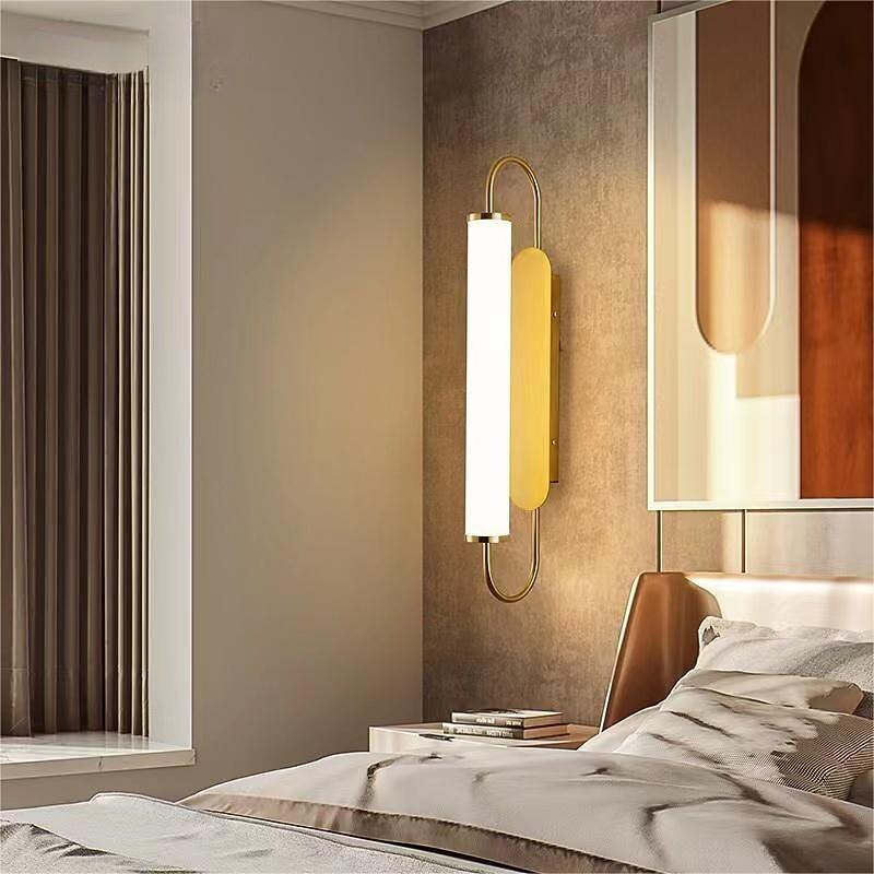 LED Wall Light Brass, Modern Strip Wrought Iron Glass Wall Lamp, Indoor Bedroom Bedside Lighting Wall Lights, Living Room Stair Lamps3