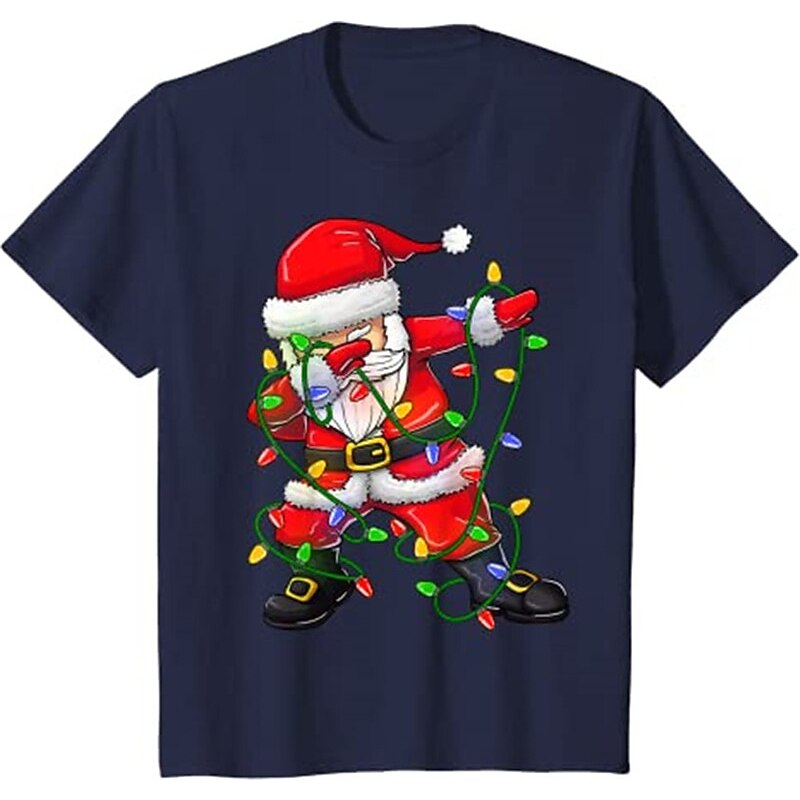 Kids Boys T shirt Tee Santa Claus Short Sleeve Crewneck Children Top Casual Fashion Adorable Summer Black 3-12 Years2