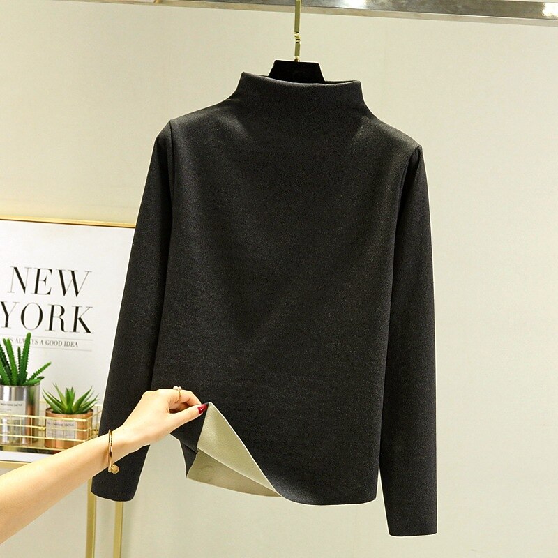 Women's Undershirt Bottoming Shirt Solid Color Warm Fuzzy Sherpa Fleece Long Sleeve Turtleneck Pile Neck Regular Tops Street Casual Black Yellow Pink Navy Blue Khaki Fall & Winter4