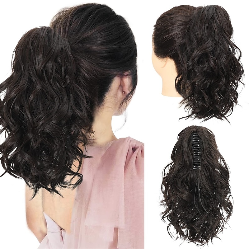 Short Claw Highlight Ponytail Extension Wavy Curly Thick Jaw Clip in Hair Extensions Ponytail Soft Natural Looking Synthetic Hairpiece for Women