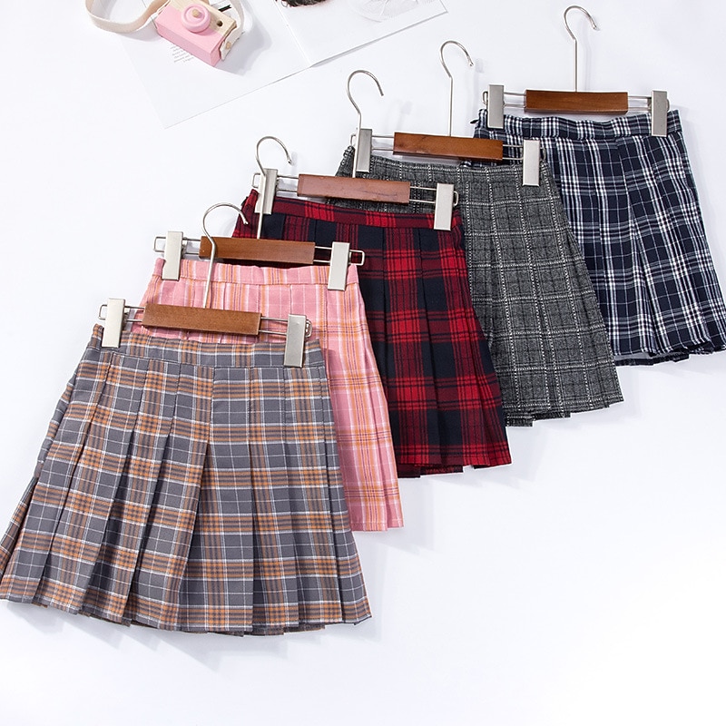 Kids Girls' Skirt Plaid Active School 7-13 Years Winter Black Pink Light gray