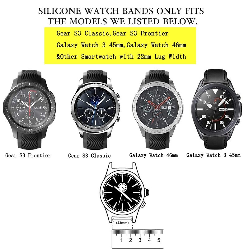 Watch Band for Samsung Watch 3 45mm, Galaxy Wacth 46mm, Gear S3 Classic / Frontier, Gear 2 Neo Live Silicone Replacement  Strap 22mm Adjustable Sport Band Wristband4
