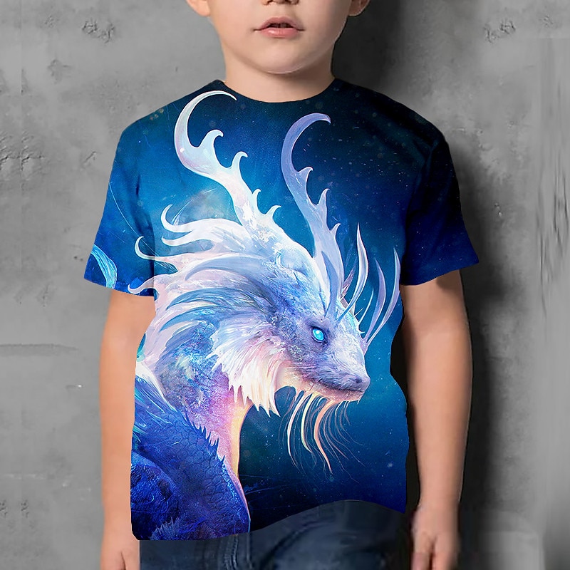 Kids Boys World Cup T shirt Tee Animal Dinosaur Short Sleeve Crewneck Children Top Casual 3D Print Cool Daily Summer Deep Army Green 3-12 Years4