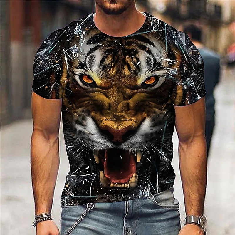 Men's Unisex Animal Tiger Graphic Prints T Shirt Short Sleeve T shirt 3D Print Crew Neck Shirt Designer Casual Big and Tall Daily Holiday Black White Yellow Summer Clothing Apparel S M L XL XXL 3XL4