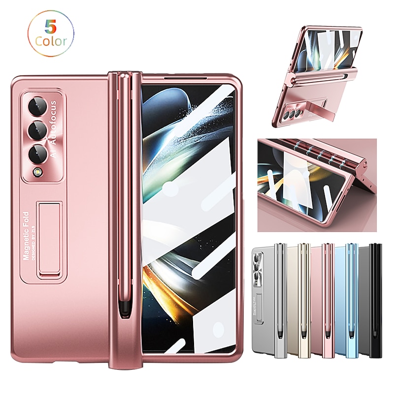 Phone Case For Samsung Galaxy Z Fold 7 Z Fold 5 Z Fold 4 Z Fold 3 Back Cover Camera Lens Protector Kickstand with S Pen Solid Colored Tempered Glass PC Metal