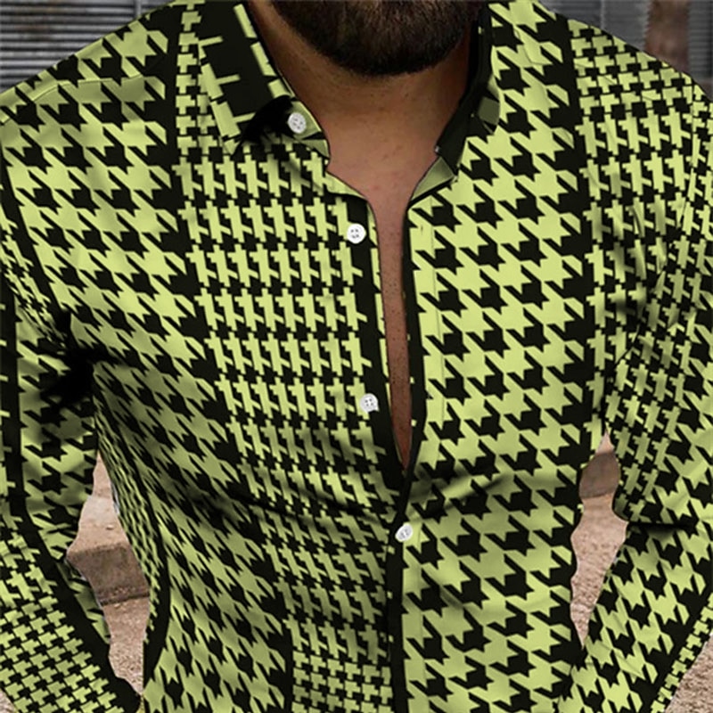 Men's Geometric Pattern Vintage Shirt Button Up Shirt Long Sleeve Fashion Designer Casual Daily Holiday Weekend Spring & Summer Turndown 3D Button-Down Black-White Yellow Black / Purple Red Royal Blue3