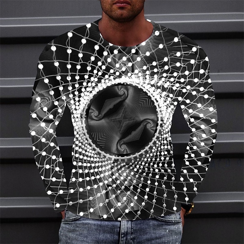 Men's Optical Illusion Graphic Prints T Shirt Long Sleeve T shirt 3D Print Crew Neck Shirt Sports Designer Basic Outdoor Street Daily Light Green Fuchsia Green Spring &  Fall Clothing Apparel S M L
