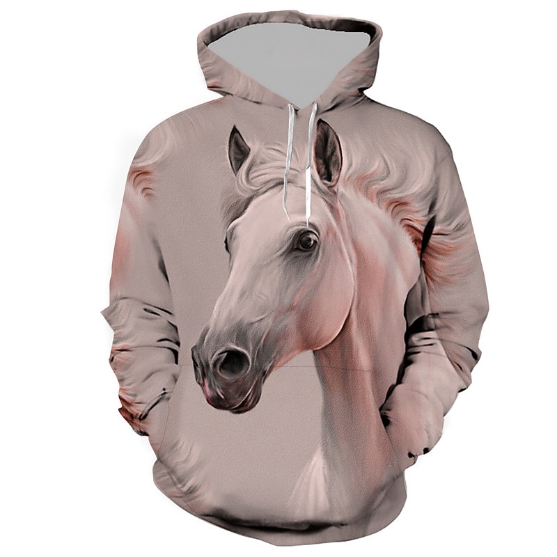 Men's Animal Horse Graphic Prints Hoodie Hoodies Sweatshirt Streetwear Designer Long Sleeve Hooded Daily Sports White Pink Print Spring &  Fall Designer4