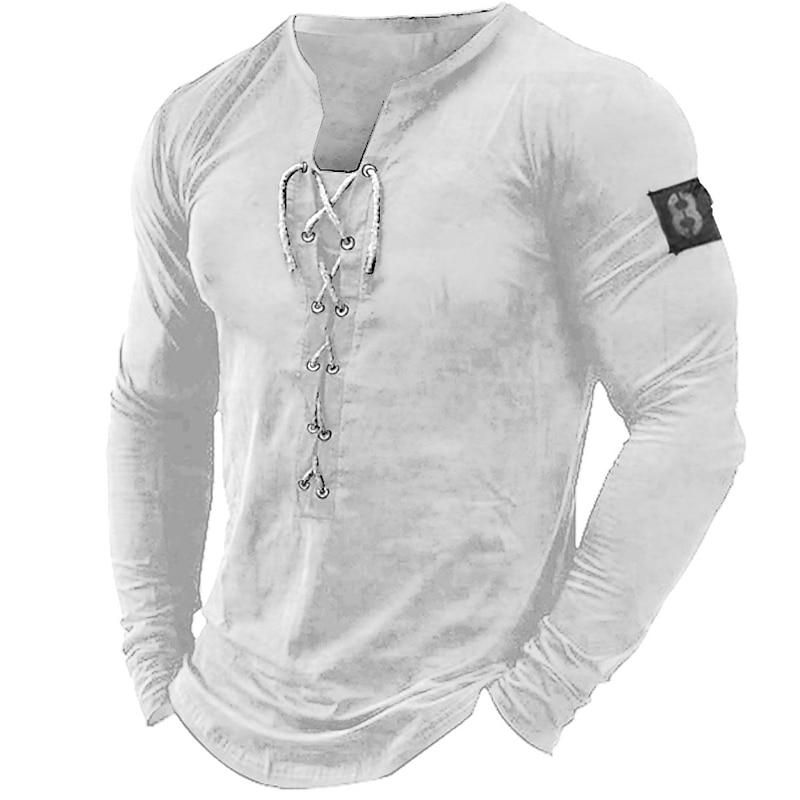 Men's T shirt Tee Tee Graphic Number Collar Clothing Apparel 3D Print Outdoor Daily Long Sleeve Lace up Print Designer Stylish Vintage Basic