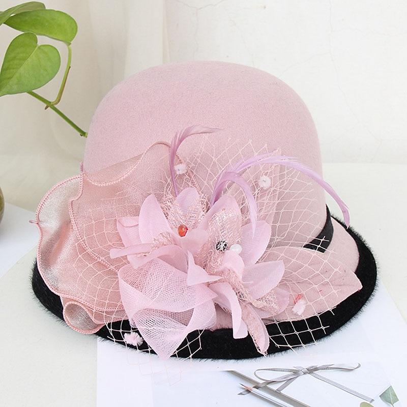 Kentucky Derby Hat Fall Wedding Hats Artificial feather Poly / Cotton Blend Bowler / Cloche Hat Bucket Hat Fedora Hat Casual Holiday Vintage Style Elegant With Feather Appliques Headpiece Headwear2