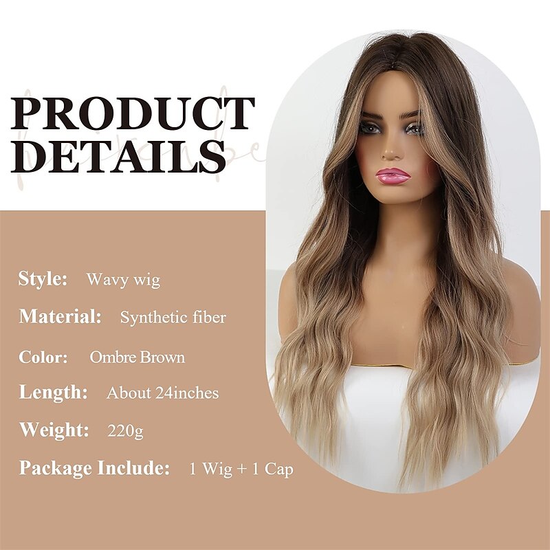 Long Wavy Light Auburn Brown Wigs for Women Middle Parting Women's Wigs 24 Inch Wigs for Women Natural Looking Synthetic Wigspelucas de cabello natural3