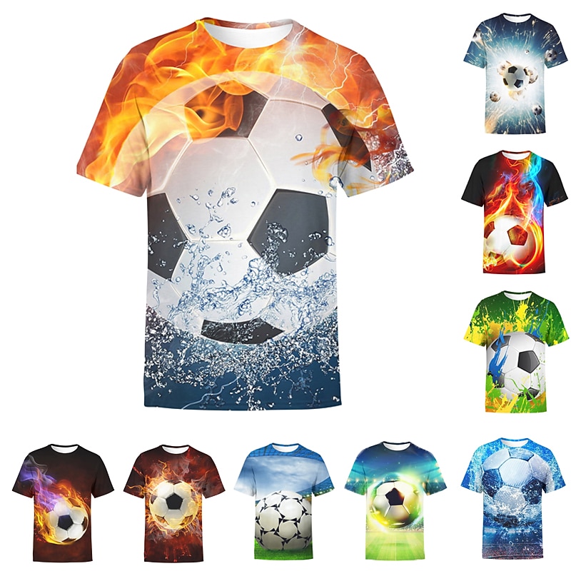 Kids Boys World Cup T shirt Tee Football Short Sleeve Cotton Children Top Casual Cool Adorable Summer Deep Green 2-12 Years