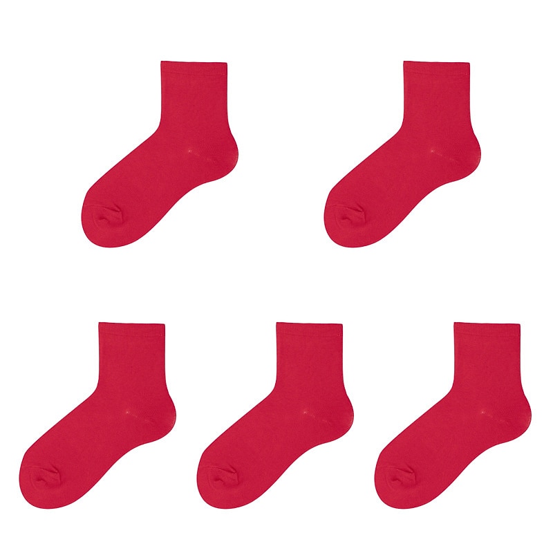 Men's 5 Pairs Socks Sport Socks / Athletic Socks Crew Socks Casual Socks Red Color Cotton Solid Colored Casual Daily Sports Medium Spring, Fall, Winter, Summer Fashion Comfort2