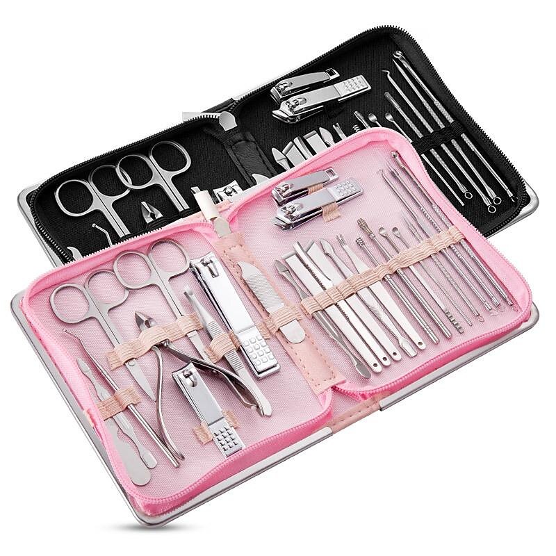 26Pcs Stainless Steel Nail Clipper Cutter Trimmer Earpick Grooming Kit Manicure Pedicure Scissor Tweezer Nail Tools Set3