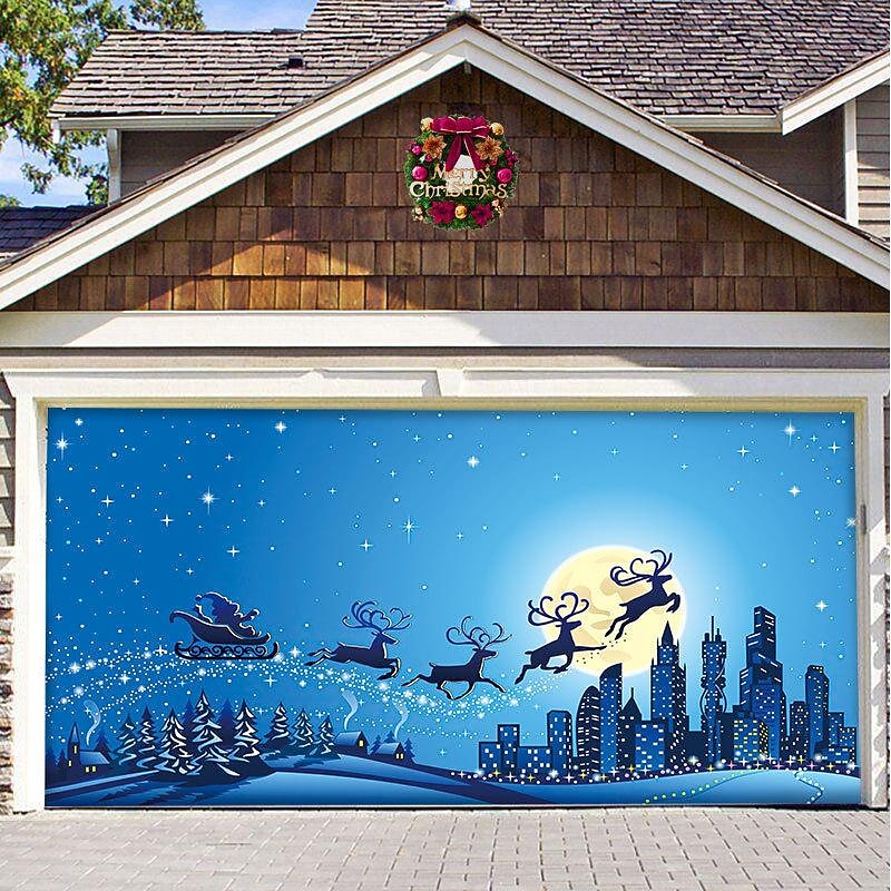 Christmas Backdrop Cloth Outdoor Garage Door Sticker Tapestry Cloth Holiday Party Decoration Matching Hanging Cloth Large Size Comes3