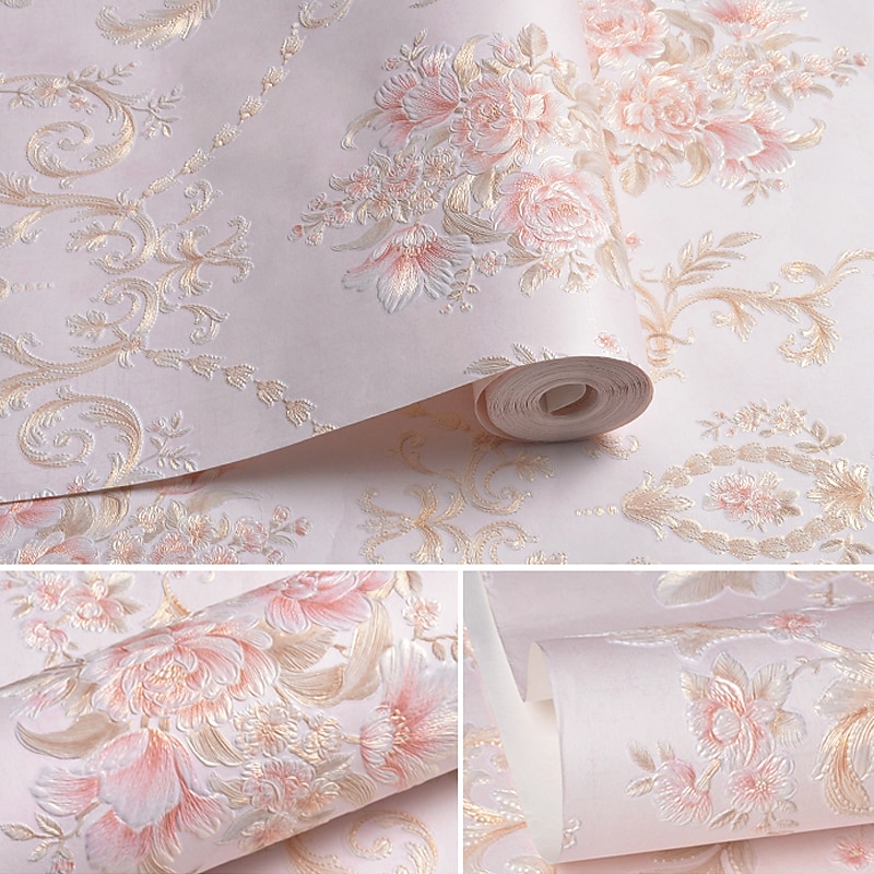 Wallpaper Wall Cover Sticker Film Peel and Stick Removable Self Adhesive Embossed Floral Non Woven Home Decoration 300*53cm3