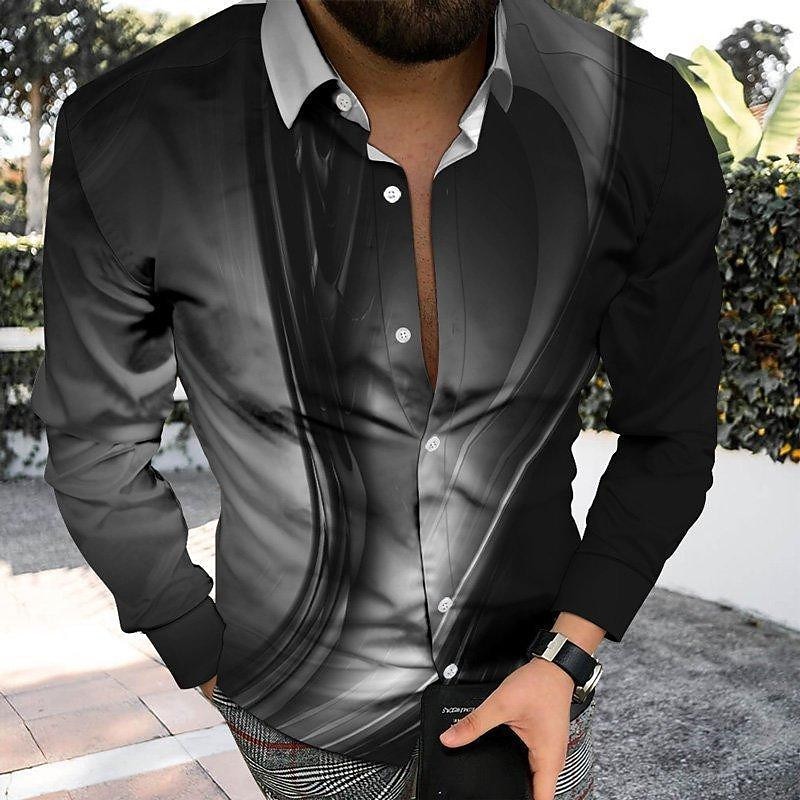 Men's Geometric Pattern Poker Shirt Bowling Shirt Button Up Shirt Long Sleeve Fashion Designer Casual Outdoor Casual Daily Fall & Winter Turndown Print Button-Down Black / Red Black-White Black Red2