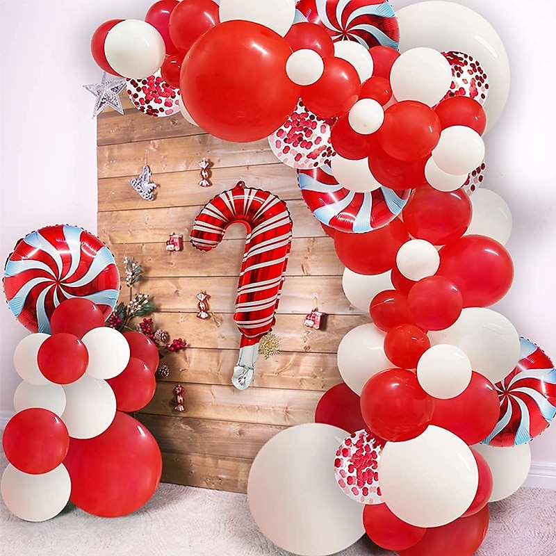 Christmas Themed Party Decoration Balloon Package Diy Wreath Arch Candy Cane Aluminum Foil Balloon