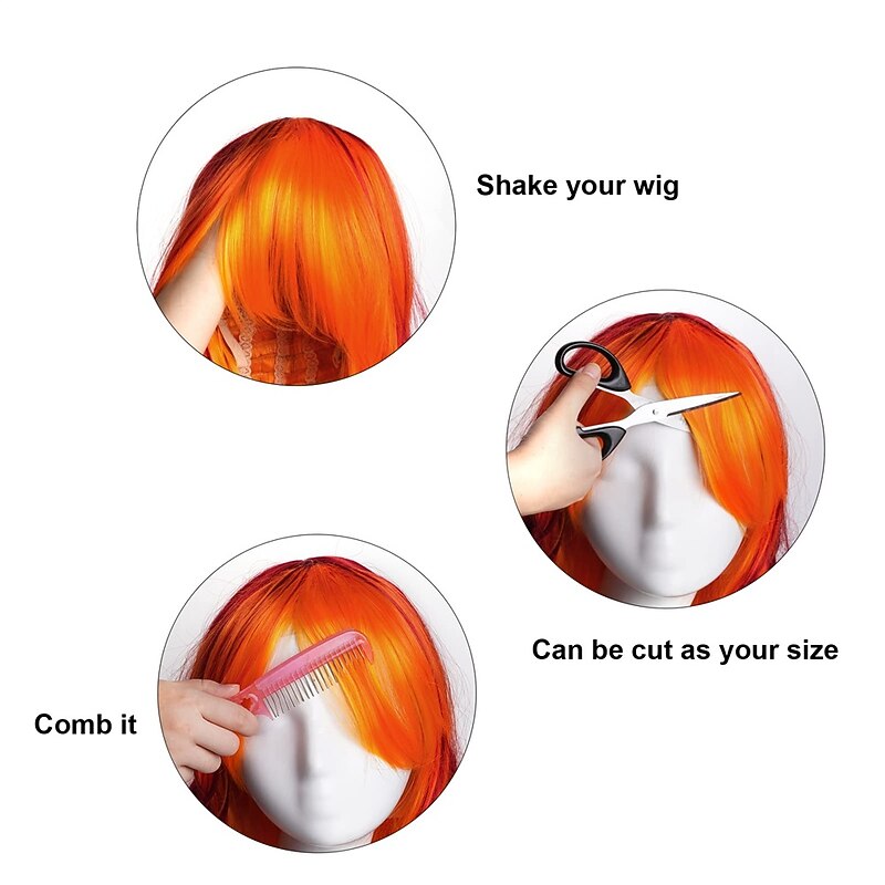 Christmas Party wigs 30 Inch Gradient Orange Yellow Wigs Colorful Long Curly Wavy Wigs Hair Heat Resistant Spiral Costume Wigs Anime Fashion Halloween Christmas Cosplay Party3