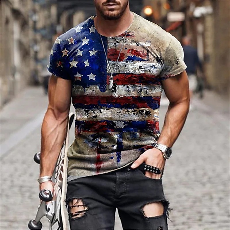 Veterans Day Men's Patriot Patriotic Veteran Graphic American Flag National Flag Shirt T shirt Tee Distressed T Shirt Short Sleeve T shirt 3D Print Crew Neck Shirt Designer Basic Slim Fit Casual2