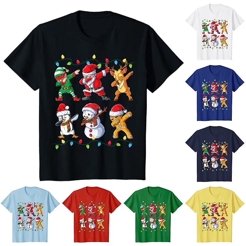 Kids Boys Ugly Christmas T shirt Tee Santa Claus Snowman Short Sleeve Crewneck Children Top Christmas Gifts Fashion Adorable Summer Green 3-12 Years