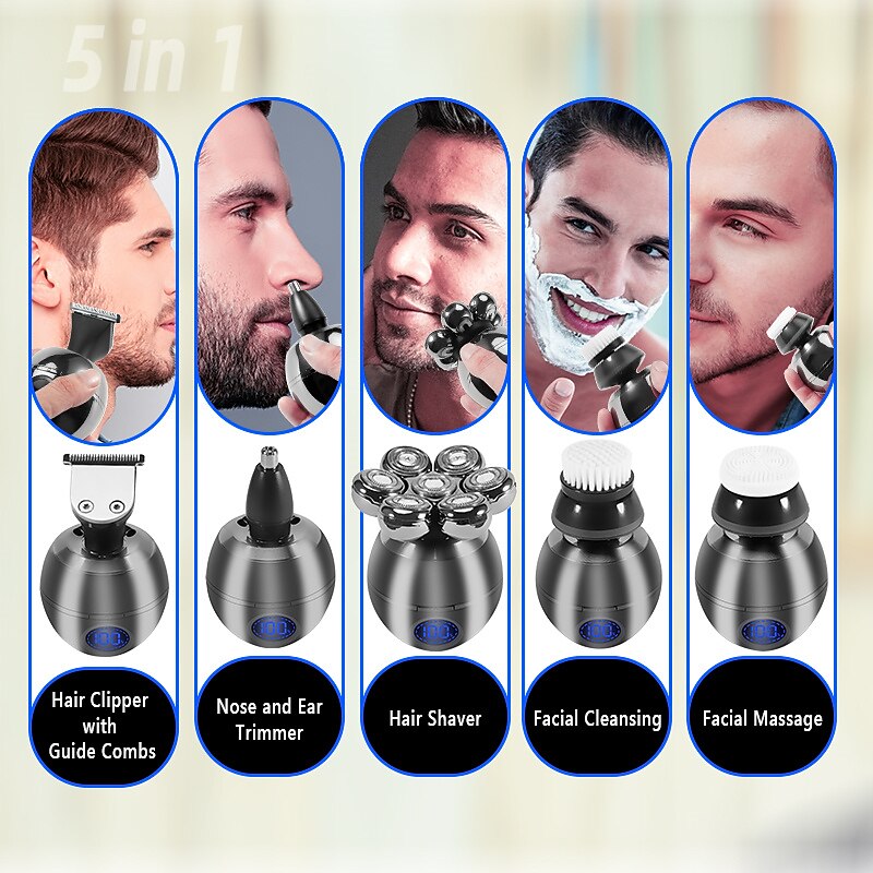 6 In 1 Electric Head Shaver for Bald Men 7D Floating Cutter Beard Trimmer Clipper IP68 Waterproof Shaving USB Wireless Charging Christmas Gift3
