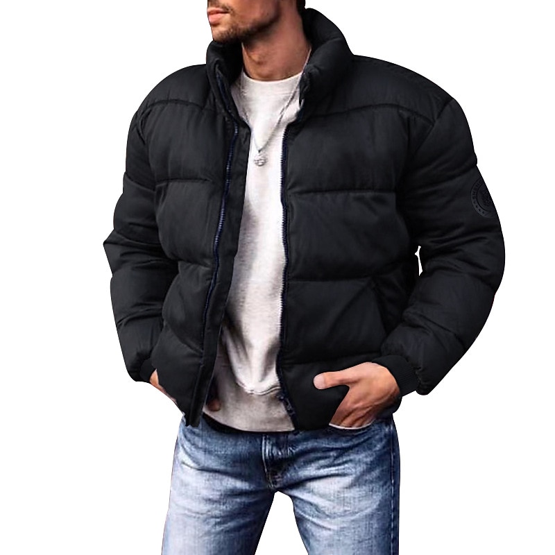 Men's Winter Coat Winter Jacket Puffer Jacket Cardigan Pocket Zipper Pocket Going out Casual Daily Hiking Windproof Warm Winter Pure Color Black Red Light Grey Army Green Puffer Jacket4