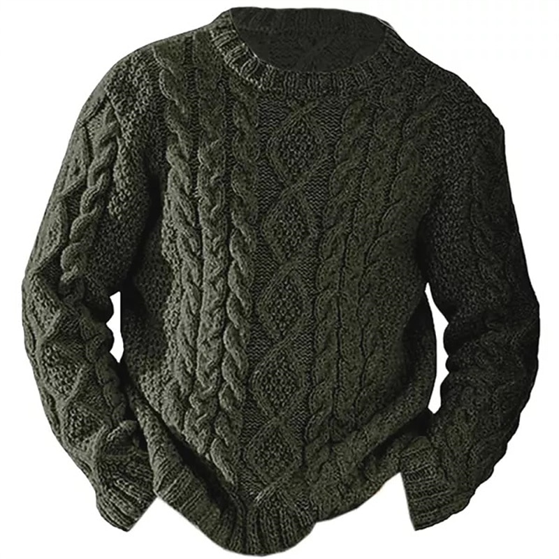 Men's Sweater Pullover Sweater Jumper Ribbed Cable Knit Cropped Knitted Crew Neck Modern Contemporary Daily Wear Going out Clothing Apparel Fall & Winter Black Dark Navy M L XL4