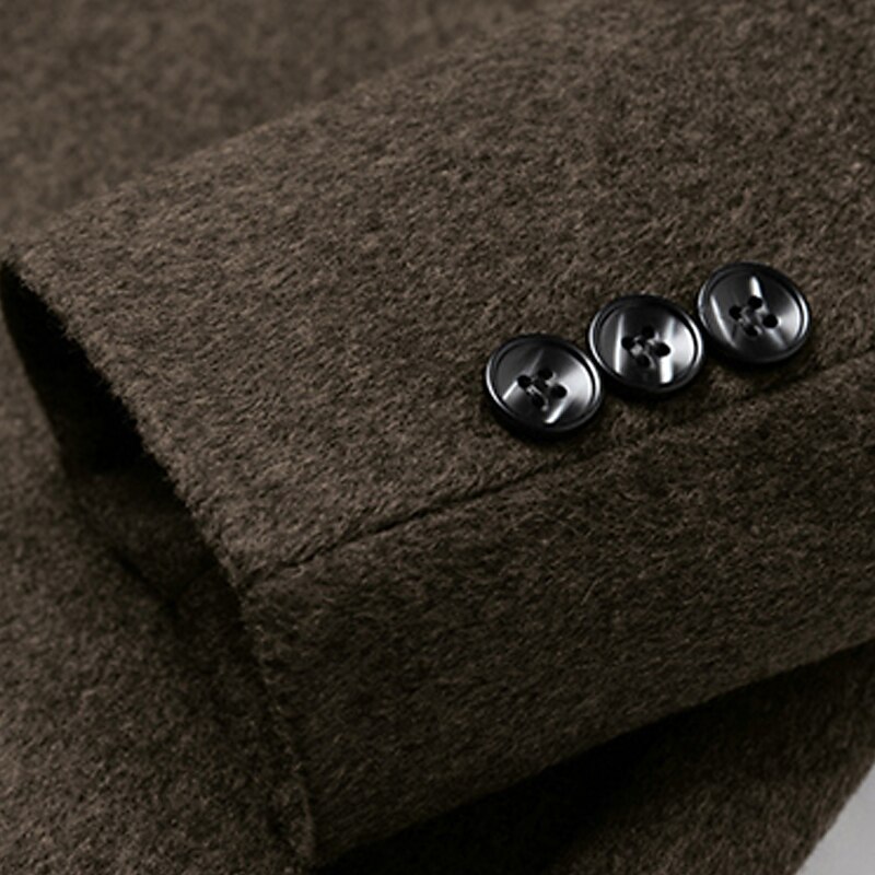 Men's Winter Coat Wool Coat Overcoat Business Daily Wear Winter Wool Thermal Warm Outdoor Outerwear Clothing Apparel Fashion Warm Ups Solid Colored Pocket Lapel Single Breasted Two-button 14