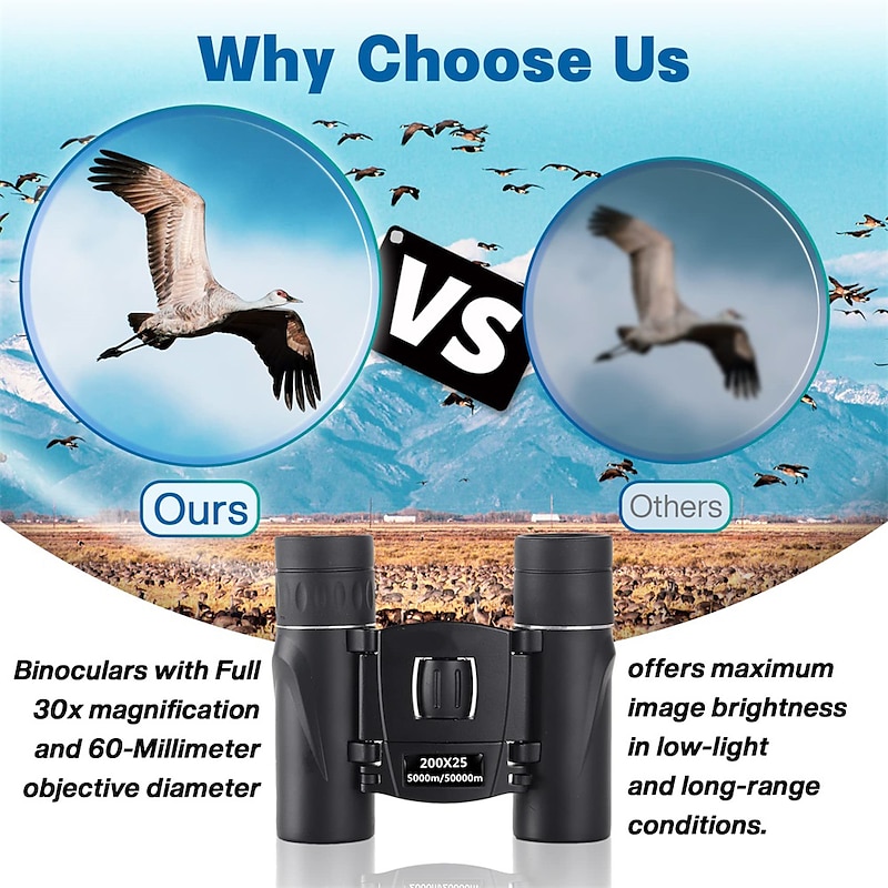 200x25 High Power Compact Binoculars with Clear Low Light Vision Large Eyepiece Waterproof Binocular for Adults Kids High Power Easy Focus Binoculars for Bird Watching Outdoor Hunting Travel4