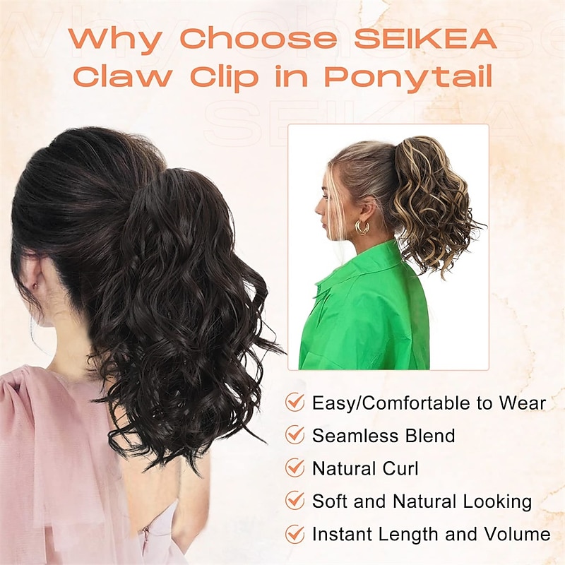 Short Claw Highlight Ponytail Extension Wavy Curly Thick Jaw Clip in Hair Extensions Ponytail Soft Natural Looking Synthetic Hairpiece for Women3