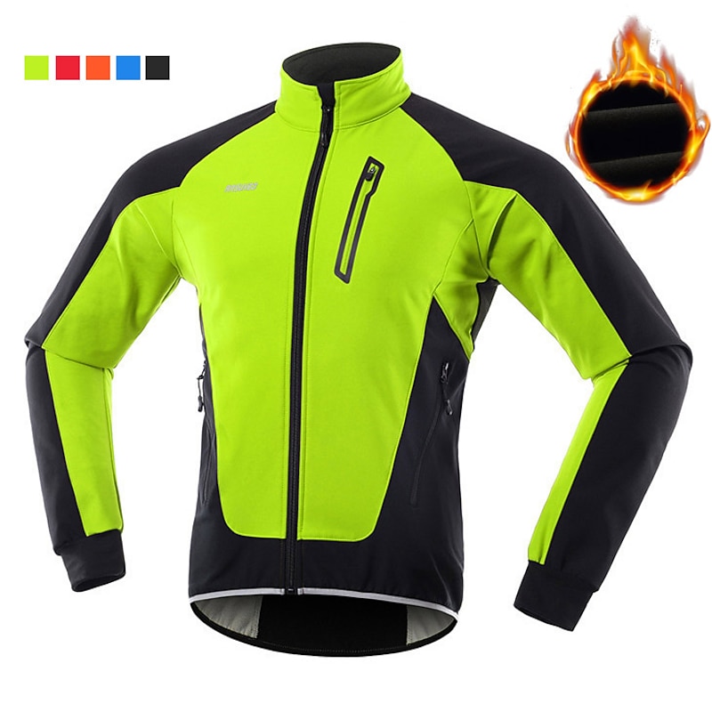 Arsuxeo Men's Cycling Jacket Fleece Jacket Winter Thermal Warm Windproof Fleece Lining Breathable Bike Jacket Windbreaker Mountain Bike MTB Road Bike Cycling City Bike Cycling Black Green Orange Bike