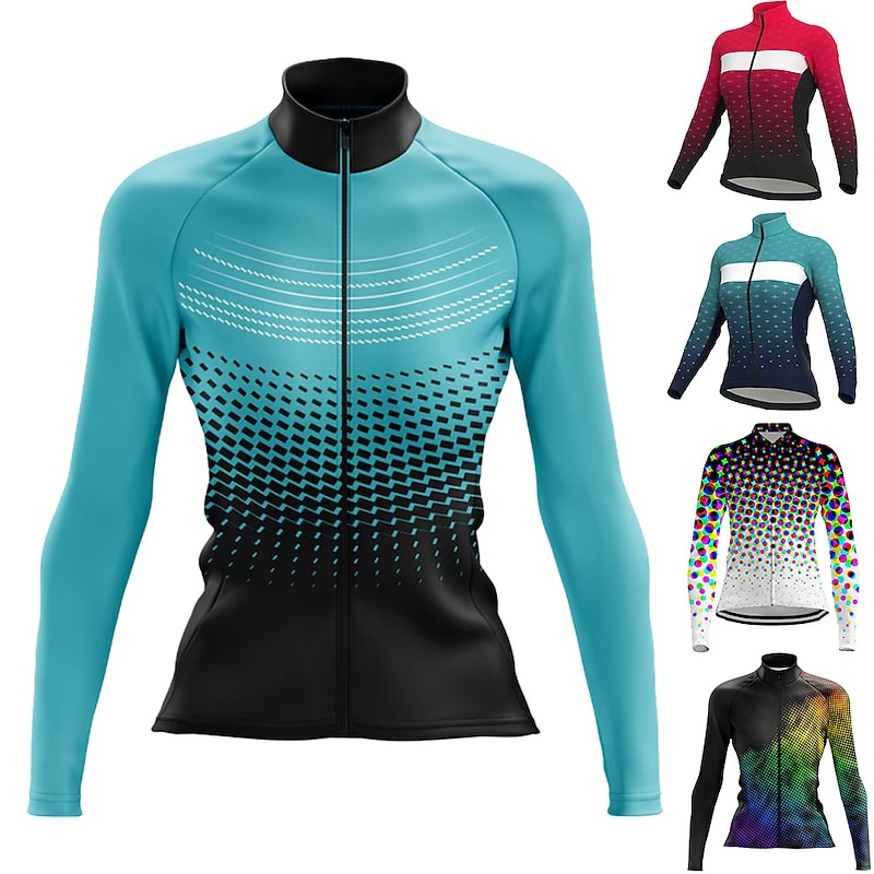 Women's Cycling Jersey Polka Dot Long Sleeve Bike Jersey Top with 3 Rear Pockets Mountain Bike MTB Road Bike Cycling Quick Dry Reflective Strips Back Pocket Moisture Wicking Sports Black White Red