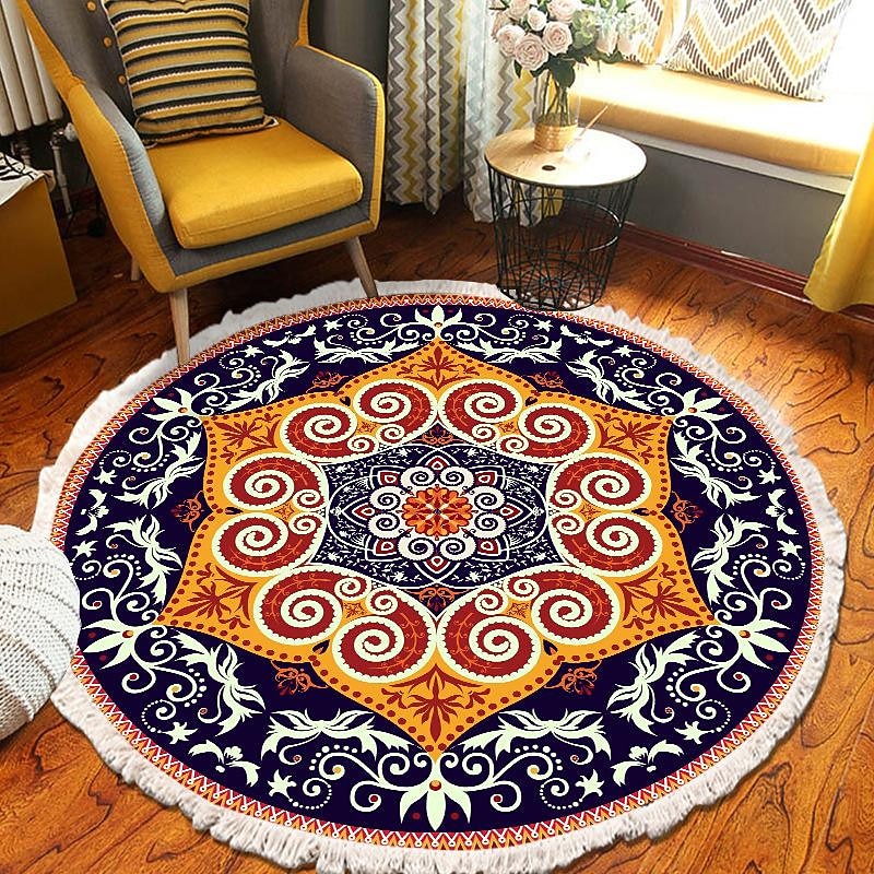 Mandala Tassel Round Carpet Area Rug Ethnic Style Room Living Room Bedroom Coffee Table Floor Mat