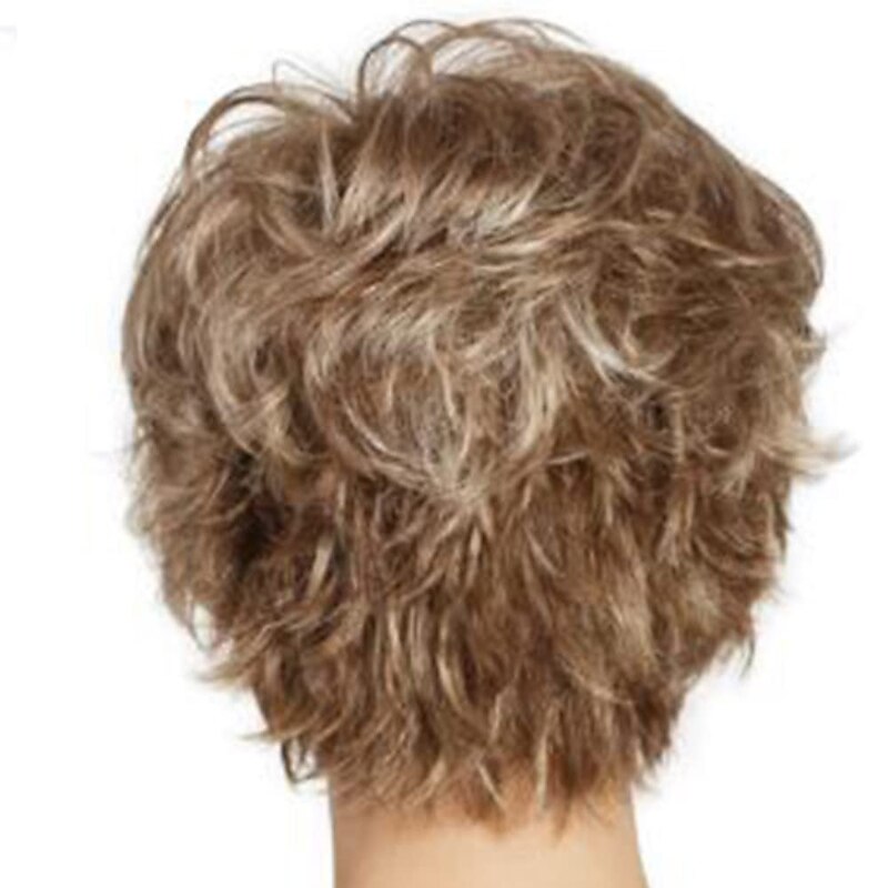 Short Brown Curly Wigs with Blonde Highlight Brown Pixie cut Wavy Wigs for White Women Layered Synthetic Full Wigs for Daily Party2