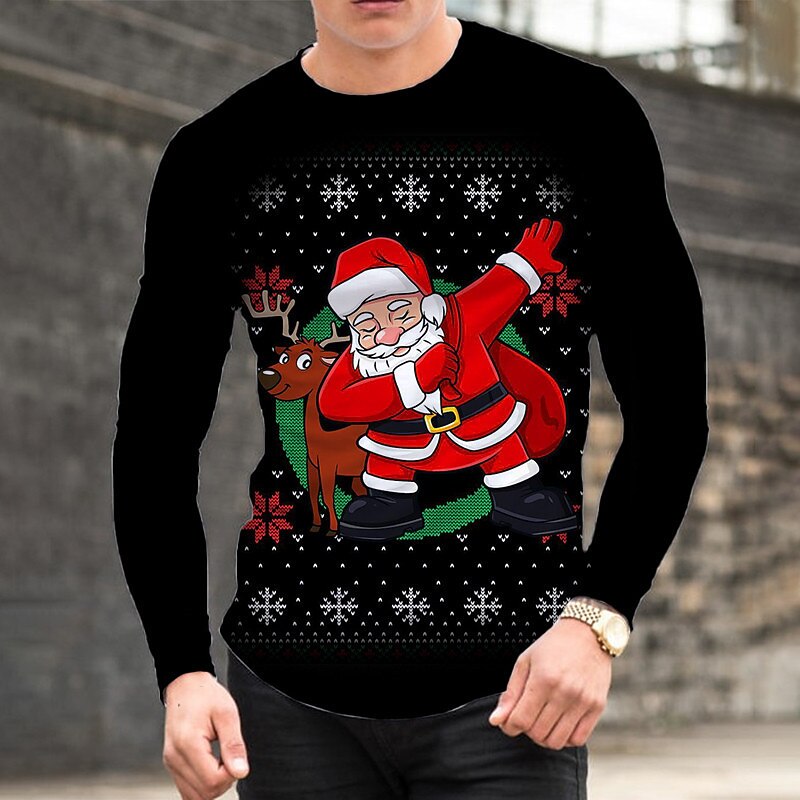 Men's Santa Claus Graphic Prints T Shirt Long Sleeve Shirt Crew Neck Christmas Outdoor 3D Print Black Red Blue Print Clothing Apparel Sports Designer Basic Casual2