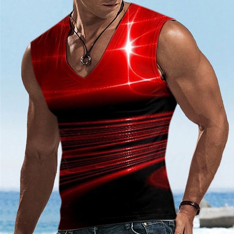 Men's Graphic Flash Vest Top Sleeveless T shirt 3D Print V Neck Shirt Designer Casual Comfortable Vacation Daily Going out Yellow Blue Red Spring & Summer Clothing Apparel S M L XL 2XL 3XL