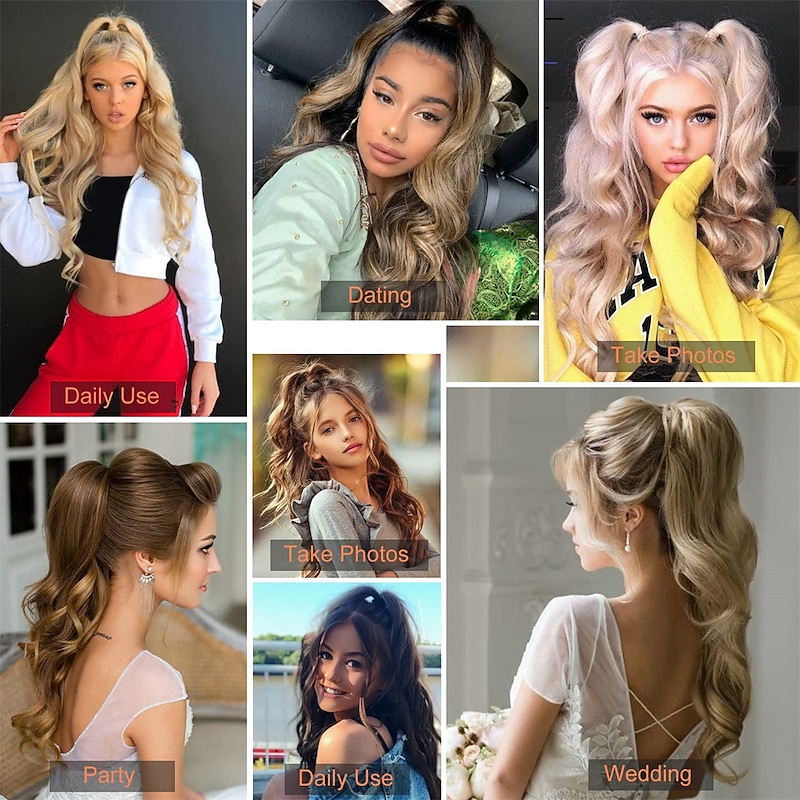 Ponytail Extension Drawstring Long Wavy Pony Tail for Black Women Natural Soft Clip in Ponytail Hair Extension Synthetic Heat Resistant Hairpiece 26 Inch 160 Gram Chocolate Brown with Blonde Hi2