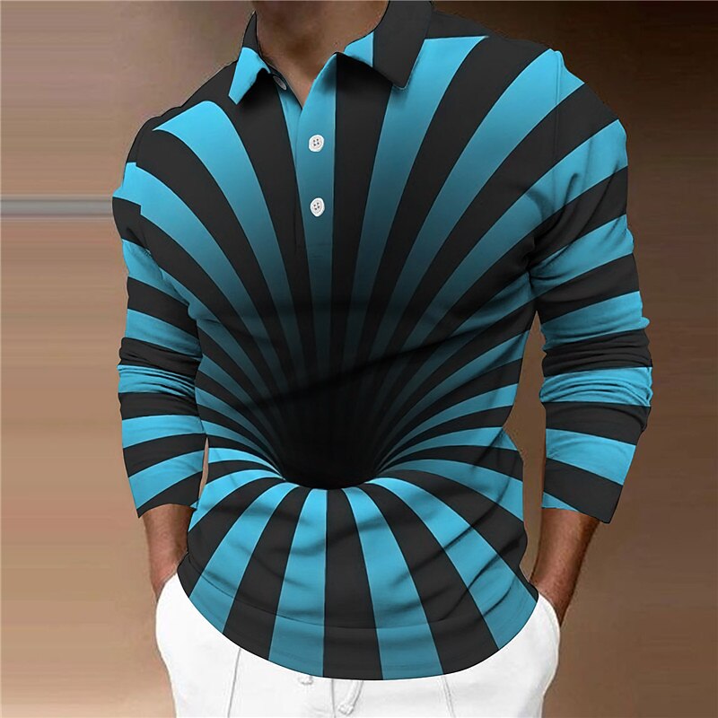 Men's Graphic Polo Shirts Golf Shirt Long Sleeve Polo Shirts Collared Shirts Casual Vacation Wear Rave Wear Party Outfits 3D Print Buttons Black-White Black+Black Black2