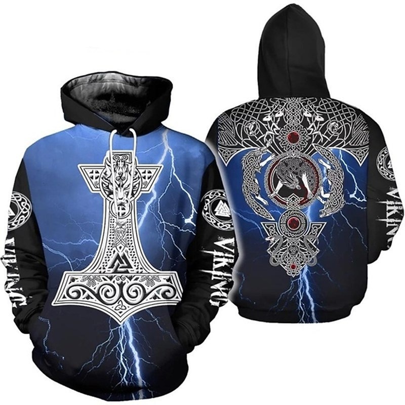 Vikings Warriors Viking Tattoo Hoodie Cartoon Manga Anime 3D Front Pocket Graphic For Couple's Men's Women's Adults' 3D Print Casual Daily4