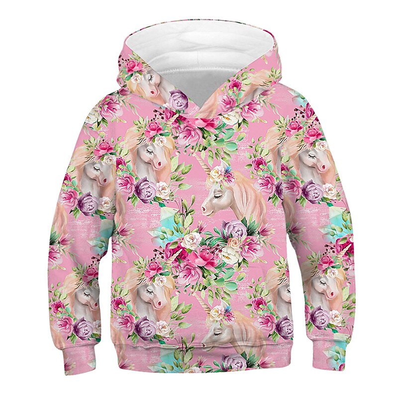 Kids Girls' Hoodie Animal Casual Long Sleeve Pocket Cool 7-13 Years Fall Multicolor Black Pink4