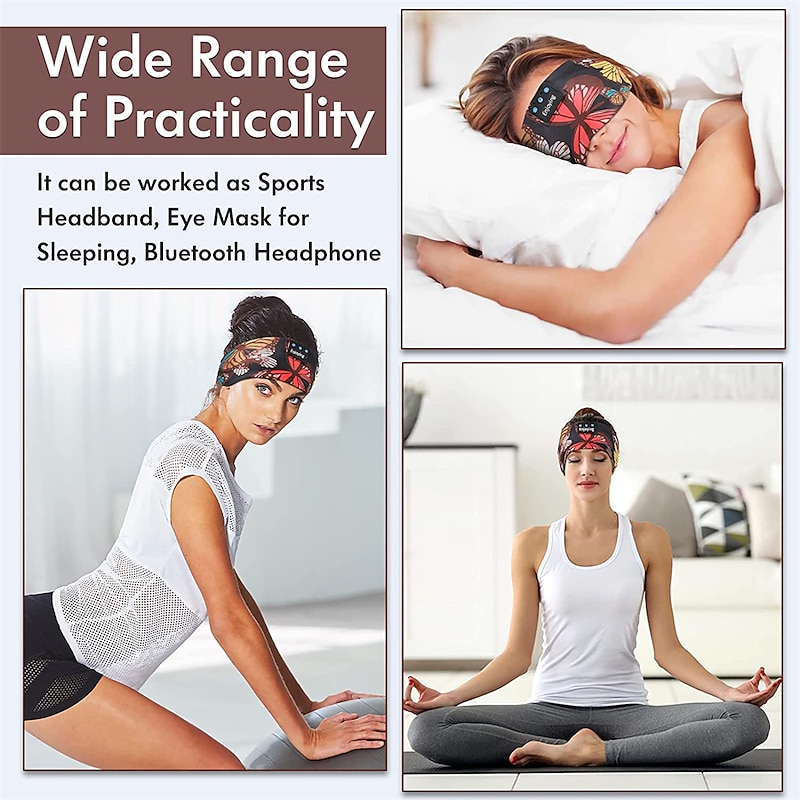 Sleep Mask Bluetooth 5.2 Sleep Headphones Floral Sleeping Headphones Sports Run Music Headband for Side Sleeper Best Gift Travel2