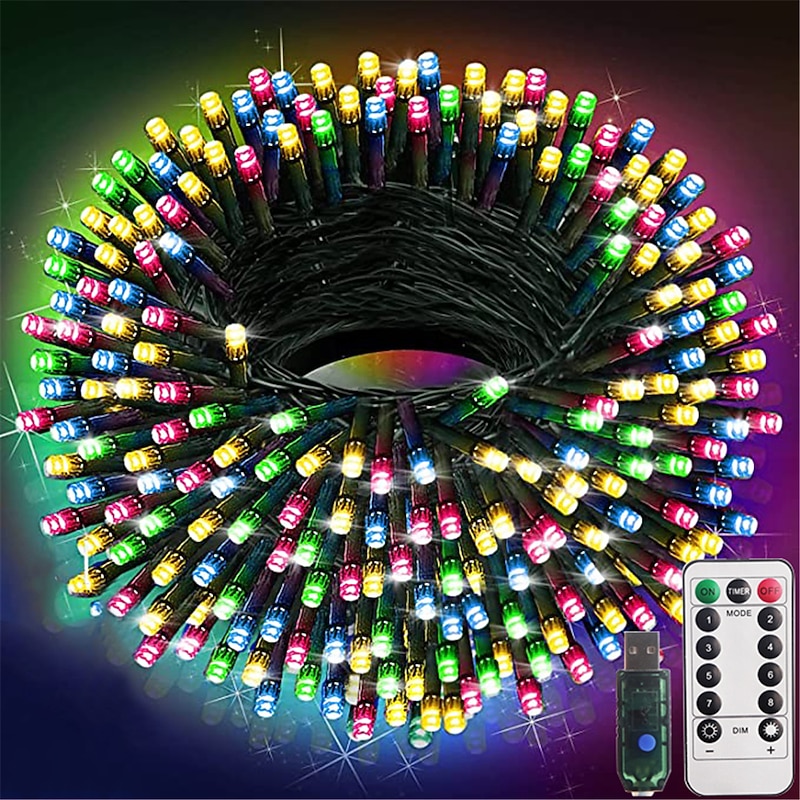 Christmas Lights Fairy String Lights Indoor Outdoor USB with Remote Control 10m 20m Dark Green Wire String Lights 100/200 LEDs 17Key Remote Controller  Cluster Lights Holiday Lights USB Holiday Wedding  Christmas Tree Decorative Lamp USB Powered 1 set