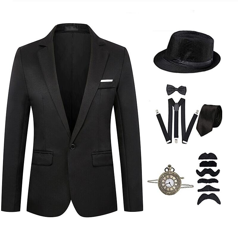 Roaring 20s 1920s Vintage Inspired Outfits Party Costume Suits & Blazers The Great Gatsby Gentleman Buckle Solid Color Collarless Fancy Dress Men's Halloween Masquerade Party / Cocktail Bachelorette