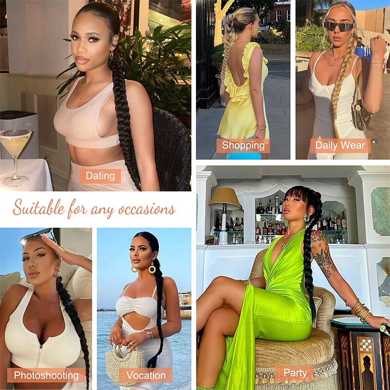 Long DIY Braided Ponytail Extension with Elastic Tie Straight Sleek Wrap Around Braid Hair Extensions Ponytail Natural Soft Synthetic Hairpiece Black Brown 26 Inch (After Braided 23 Inch)3