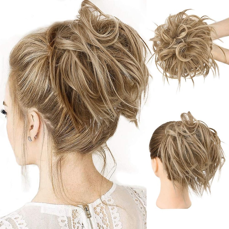 Tousled Updo Messy Bun Hairpiece Hair Extension Ponytail with Elastic Rubber Band Updo Ponytail Hairpiece Synthetic Hair Extensions Scrunchies Ponytail Hairpieces for Women(Tousled Updo Bun
