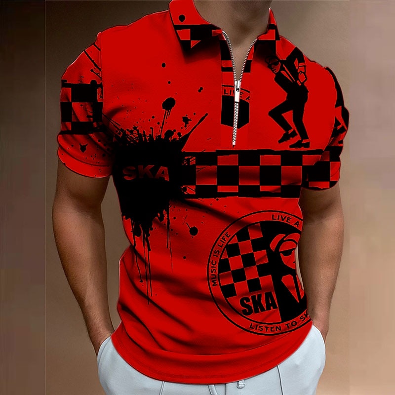 Music Festival Men's Music Zip Polo Shirts Golf Shirt Short Sleeve Polo Shirts Collared Shirts Casual Vacation Wear Festival Wear Party Outfits 3D Print Quarter Zip Polo White Red Navy Blue4